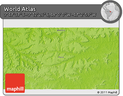Physical 3D Map of the Area around 3° 30' 2" S, 47° 31' 29" W