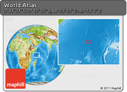 Physical Location Map of the Area around 3° 30' 2" S, 49° 22' 30" E