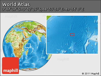 Physical Location Map of the Area around 3° 30' 2" S, 49° 22' 30" E