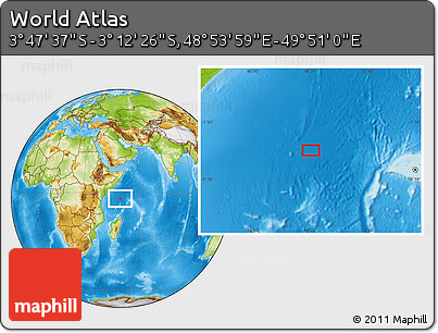 Physical Location Map of the Area around 3° 30' 2" S, 49° 22' 30" E
