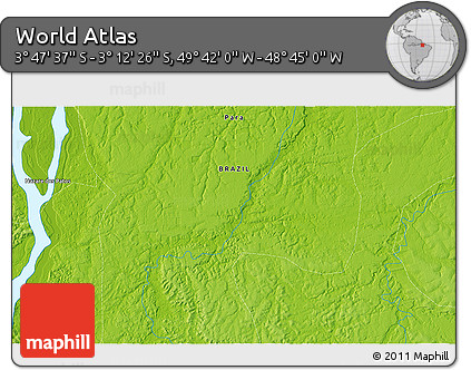 Physical 3D Map of the Area around 3° 30' 2" S, 49° 13' 30" W