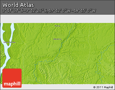 Physical 3D Map of the Area around 3° 30' 2" S, 49° 13' 30" W