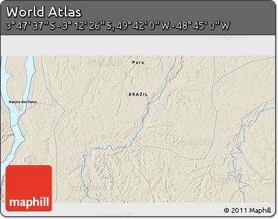 Shaded Relief 3D Map of the Area around 3° 30' 2" S, 49° 13' 30" W