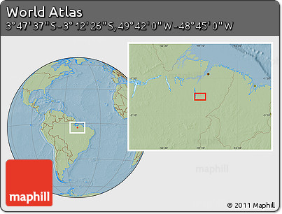 Savanna Style Location Map of the Area around 3° 30' 2" S, 49° 13' 30" W, hill shading