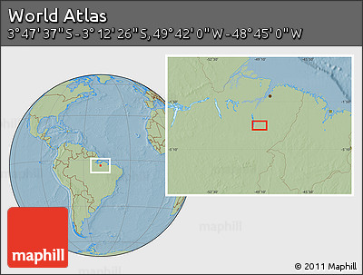 Savanna Style Location Map of the Area around 3° 30' 2" S, 49° 13' 30" W, hill shading