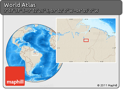 Shaded Relief Location Map of the Area around 3° 30' 2" S, 49° 13' 30" W