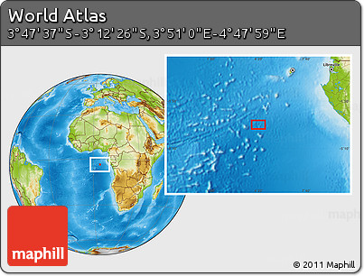 Physical Location Map of the Area around 3° 30' 2" S, 4° 19' 30" E