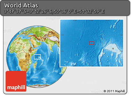 Physical Location Map of the Area around 3° 30' 2" S, 51° 4' 30" E
