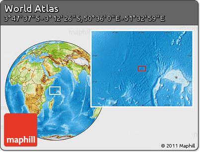 Physical Location Map of the Area around 3° 30' 2" S, 51° 4' 30" E