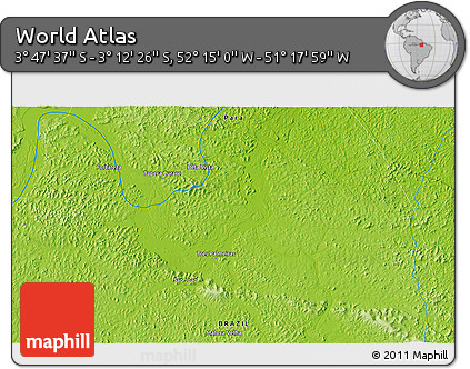 Physical 3D Map of the Area around 3° 30' 2" S, 51° 46' 29" W