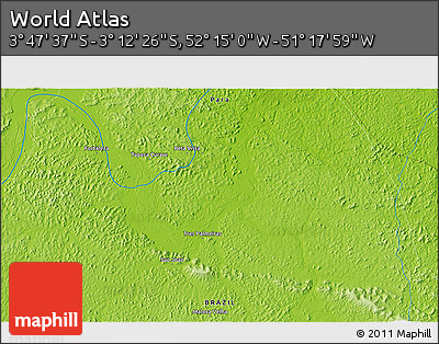 Physical 3D Map of the Area around 3° 30' 2" S, 51° 46' 29" W