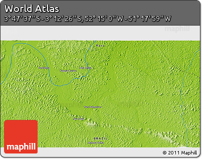 Physical 3D Map of the Area around 3° 30' 2" S, 51° 46' 29" W