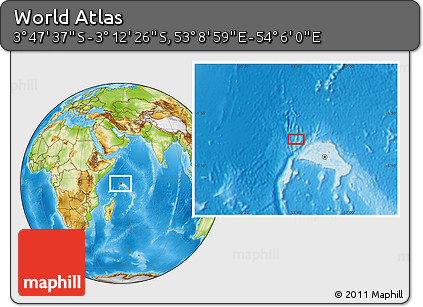 Physical Location Map of the Area around 3° 30' 2" S, 53° 37' 30" E