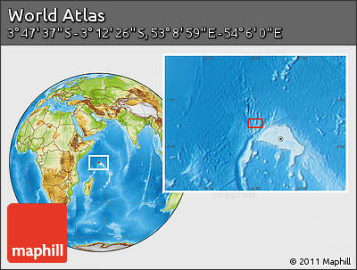 Physical Location Map of the Area around 3° 30' 2" S, 53° 37' 30" E