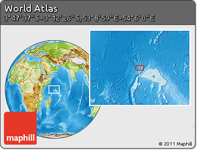 Physical Location Map of the Area around 3° 30' 2" S, 53° 37' 30" E