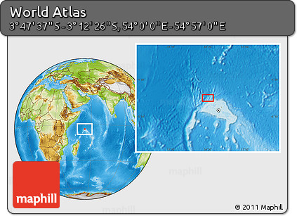 Physical Location Map of the Area around 3° 30' 2" S, 54° 28' 30" E