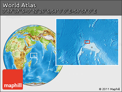 Physical Location Map of the Area around 3° 30' 2" S, 54° 28' 30" E