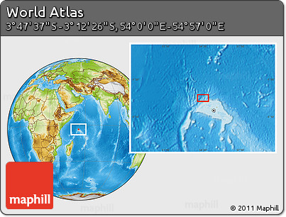 Physical Location Map of the Area around 3° 30' 2" S, 54° 28' 30" E