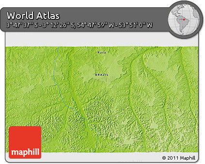 Physical 3D Map of the Area around 3° 30' 2" S, 54° 19' 30" W