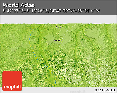Physical 3D Map of the Area around 3° 30' 2" S, 54° 19' 30" W