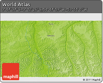 Physical 3D Map of the Area around 3° 30' 2" S, 54° 19' 30" W