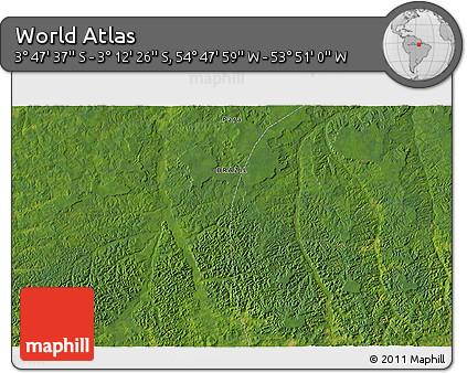 Satellite 3D Map of the Area around 3° 30' 2" S, 54° 19' 30" W