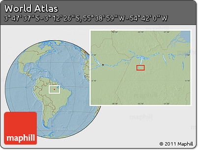 Savanna Style Location Map of the Area around 3° 30' 2" S, 55° 10' 29" W, hill shading