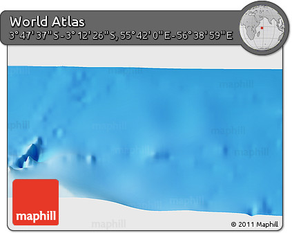 Shaded Relief 3D Map of the Area around 3° 30' 2" S, 56° 10' 29" E