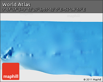 Shaded Relief 3D Map of the Area around 3° 30' 2" S, 56° 10' 29" E