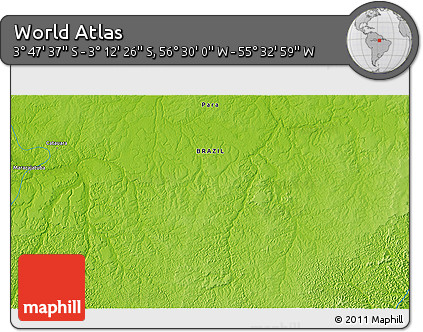 Physical 3D Map of the Area around 3° 30' 2" S, 56° 1' 29" W