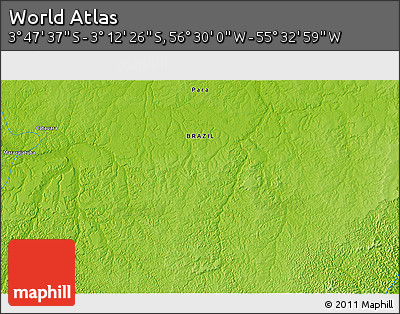 Physical 3D Map of the Area around 3° 30' 2" S, 56° 1' 29" W