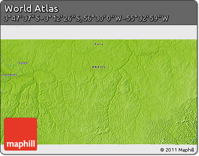 Physical 3D Map of the Area around 3° 30' 2" S, 56° 1' 29" W