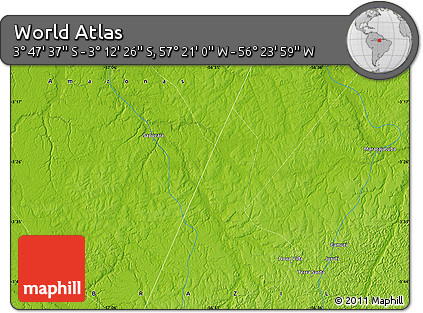 Physical Map of the Area around 3° 30' 2" S, 56° 52' 30" W