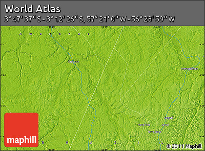 Physical Map of the Area around 3° 30' 2" S, 56° 52' 30" W
