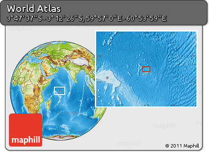 Physical Location Map of the Area around 3° 30' 2" S, 60° 25' 29" E
