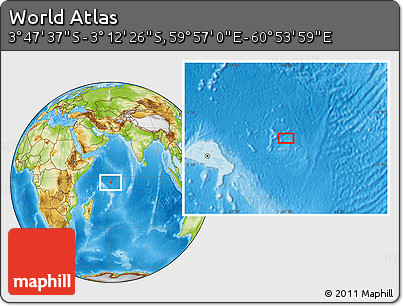 Physical Location Map of the Area around 3° 30' 2" S, 60° 25' 29" E
