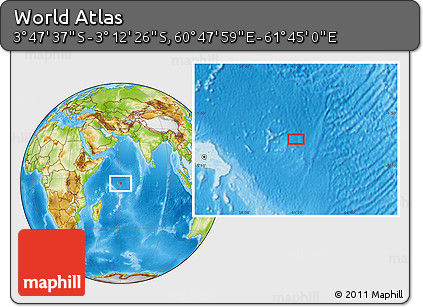 Physical Location Map of the Area around 3° 30' 2" S, 61° 16' 29" E