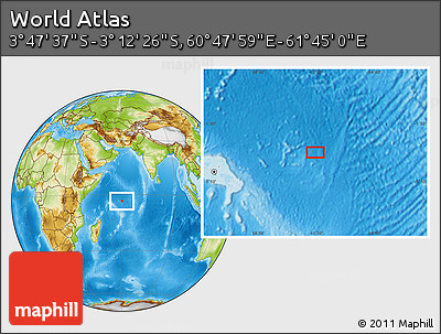 Physical Location Map of the Area around 3° 30' 2" S, 61° 16' 29" E