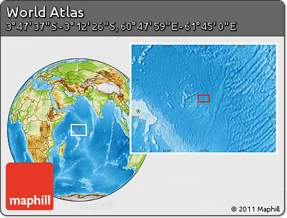 Physical Location Map of the Area around 3° 30' 2" S, 61° 16' 29" E