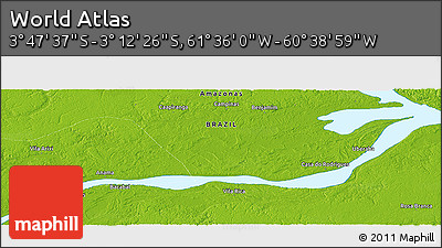 Physical Panoramic Map of the Area around 3° 30' 2" S, 61° 7' 30" W