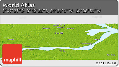 Physical Panoramic Map of the Area around 3° 30' 2" S, 61° 7' 30" W