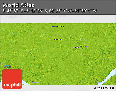 Physical 3D Map of the Area around 3° 30' 2" S, 61° 58' 30" W