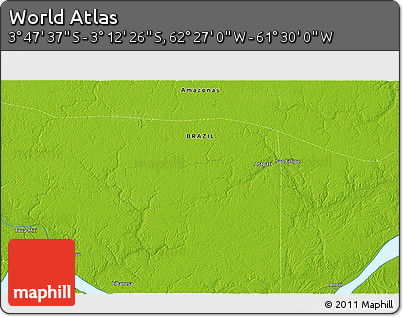 Physical 3D Map of the Area around 3° 30' 2" S, 61° 58' 30" W