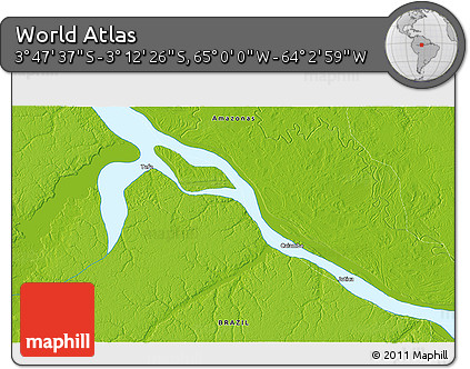 Physical 3D Map of the Area around 3° 30' 2" S, 64° 31' 30" W