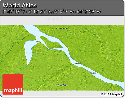 Physical 3D Map of the Area around 3° 30' 2" S, 64° 31' 30" W