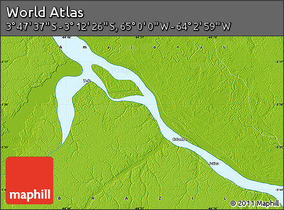 Physical Map of the Area around 3° 30' 2" S, 64° 31' 30" W