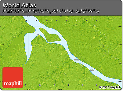 Physical Map of the Area around 3° 30' 2" S, 64° 31' 30" W