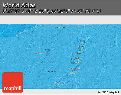 Political 3D Map of the Area around 3° 30' 2" S, 66° 13' 29" W