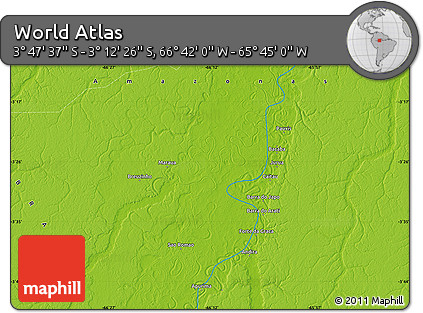 Physical Map of the Area around 3° 30' 2" S, 66° 13' 29" W