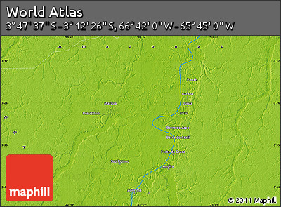 Physical Map of the Area around 3° 30' 2" S, 66° 13' 29" W